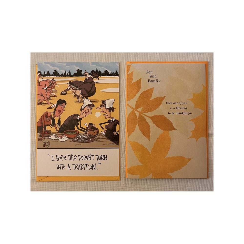 Hallmark Thanksgiving Greeting Cards Set 2 Funny Glenn McCoy & Son Family Foil